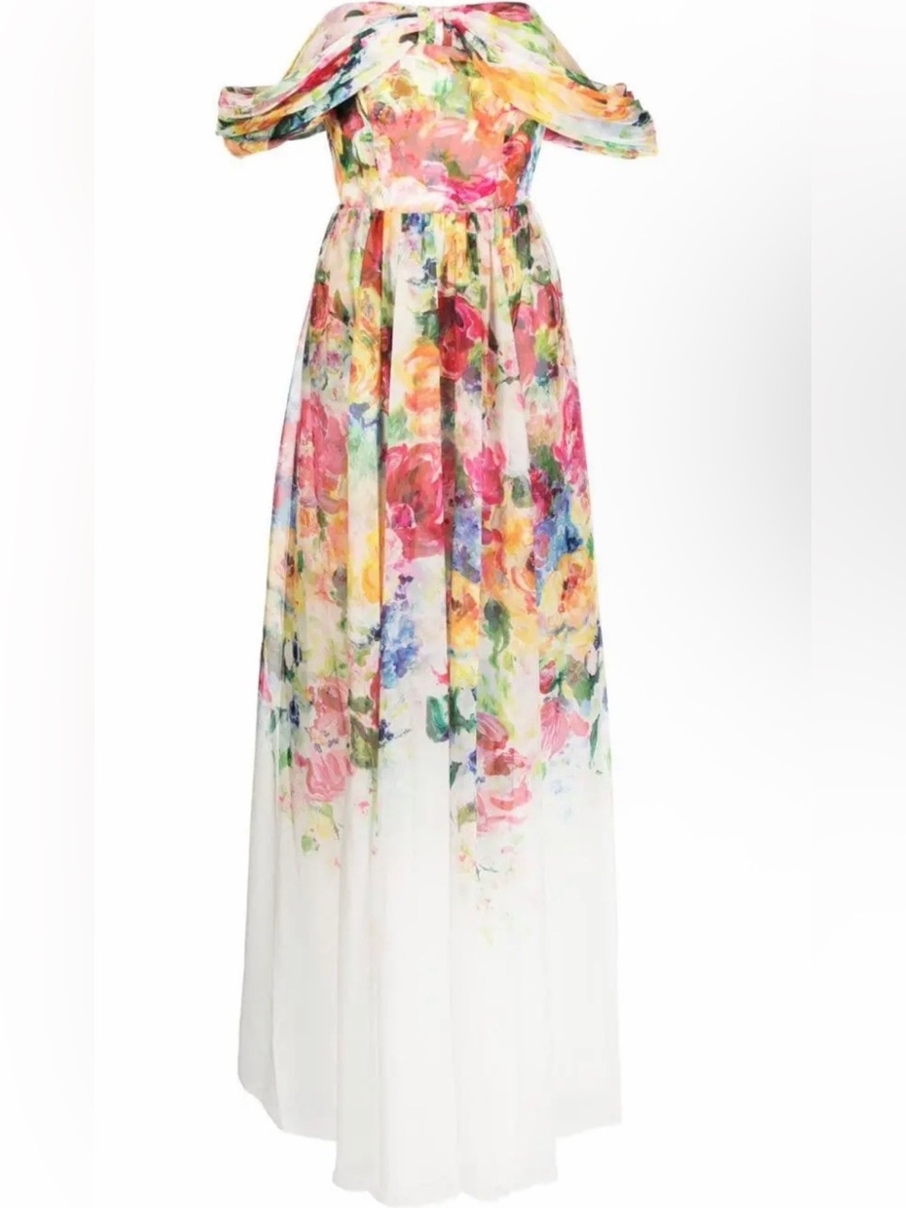 Marchesa Notte Multicolor Watercolor Floral Strapless Dress — image 4 of 8